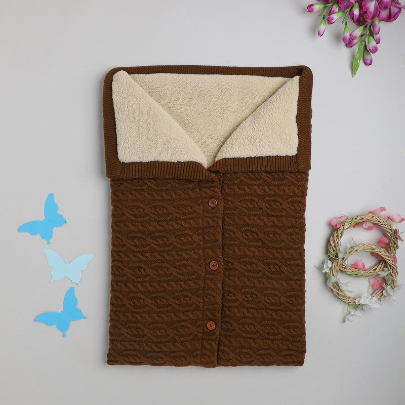 Baby Winter Knitted Blanket | Soft Cable Knit Sherpa Fleece Blanket with Button Closure | Warm Swaddle, Stroller & Crib Blanket