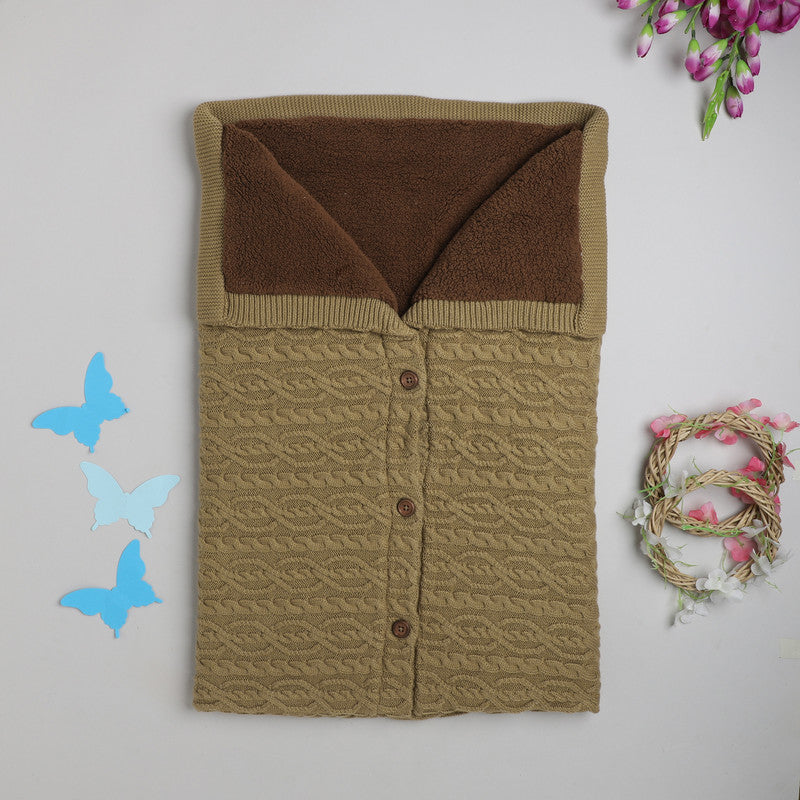 Baby Winter Knitted Blanket | Soft Cable Knit Sherpa Fleece Blanket with Button Closure | Warm Swaddle, Stroller & Crib Blanket
