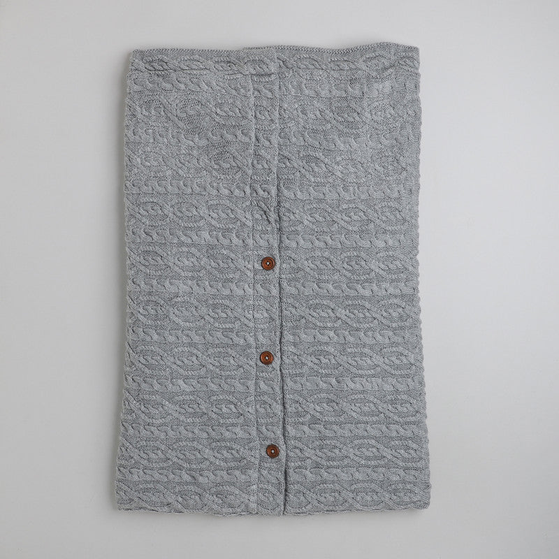 Baby Winter Knitted Blanket | Soft Cable Knit Sherpa Fleece Blanket with Button Closure | Warm Swaddle, Stroller & Crib Blanket