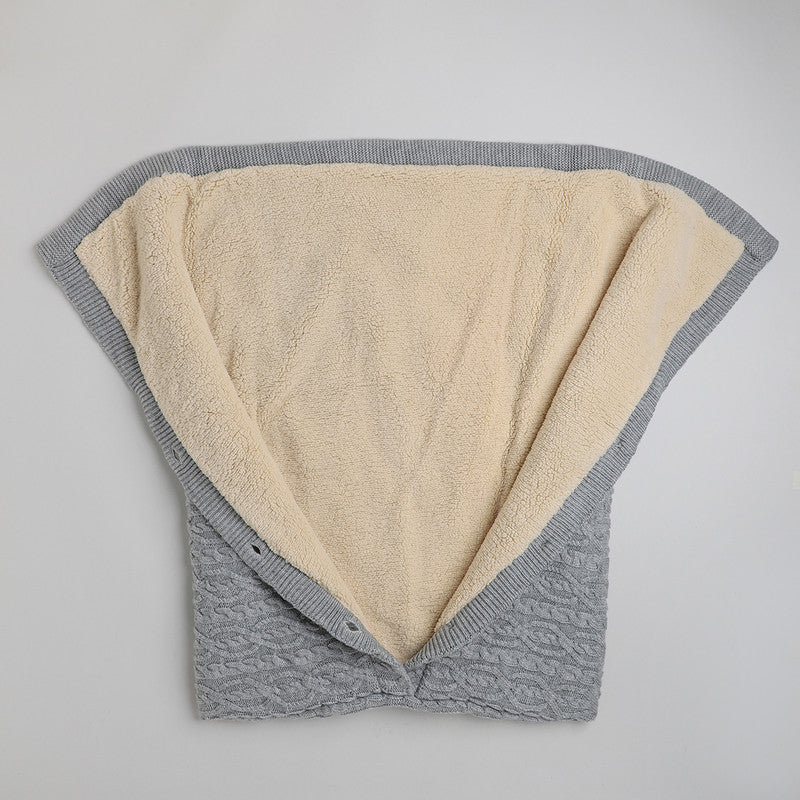 Baby Winter Knitted Blanket | Soft Cable Knit Sherpa Fleece Blanket with Button Closure | Warm Swaddle, Stroller & Crib Blanket