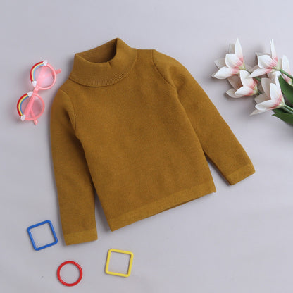 Yellow Apple Baby Girls Solid High Neck Sweater