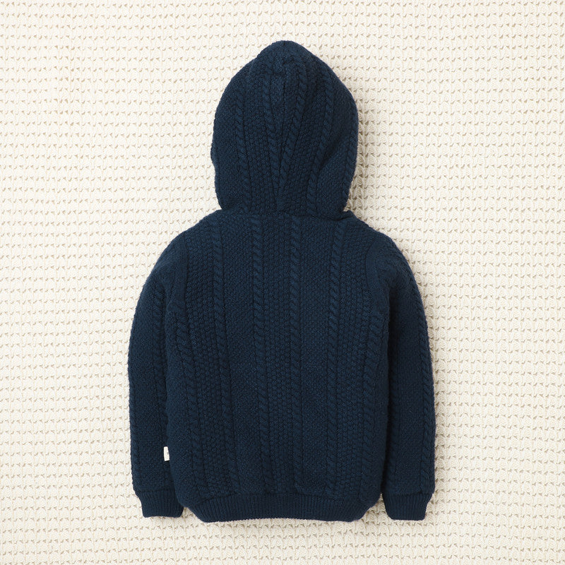 Boys Hooded Winter Jacket | Soft Zip-Up Sweater with Stylish Badge Work