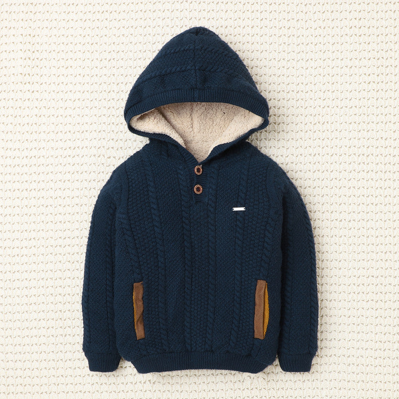 Boys Hooded Winter Jacket | Soft Zip-Up Sweater with Stylish Badge Work