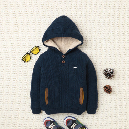 Yellow Apple- Boys Hooded Winter Jacket | Soft Zip-Up Sweater with Stylish Badge Work