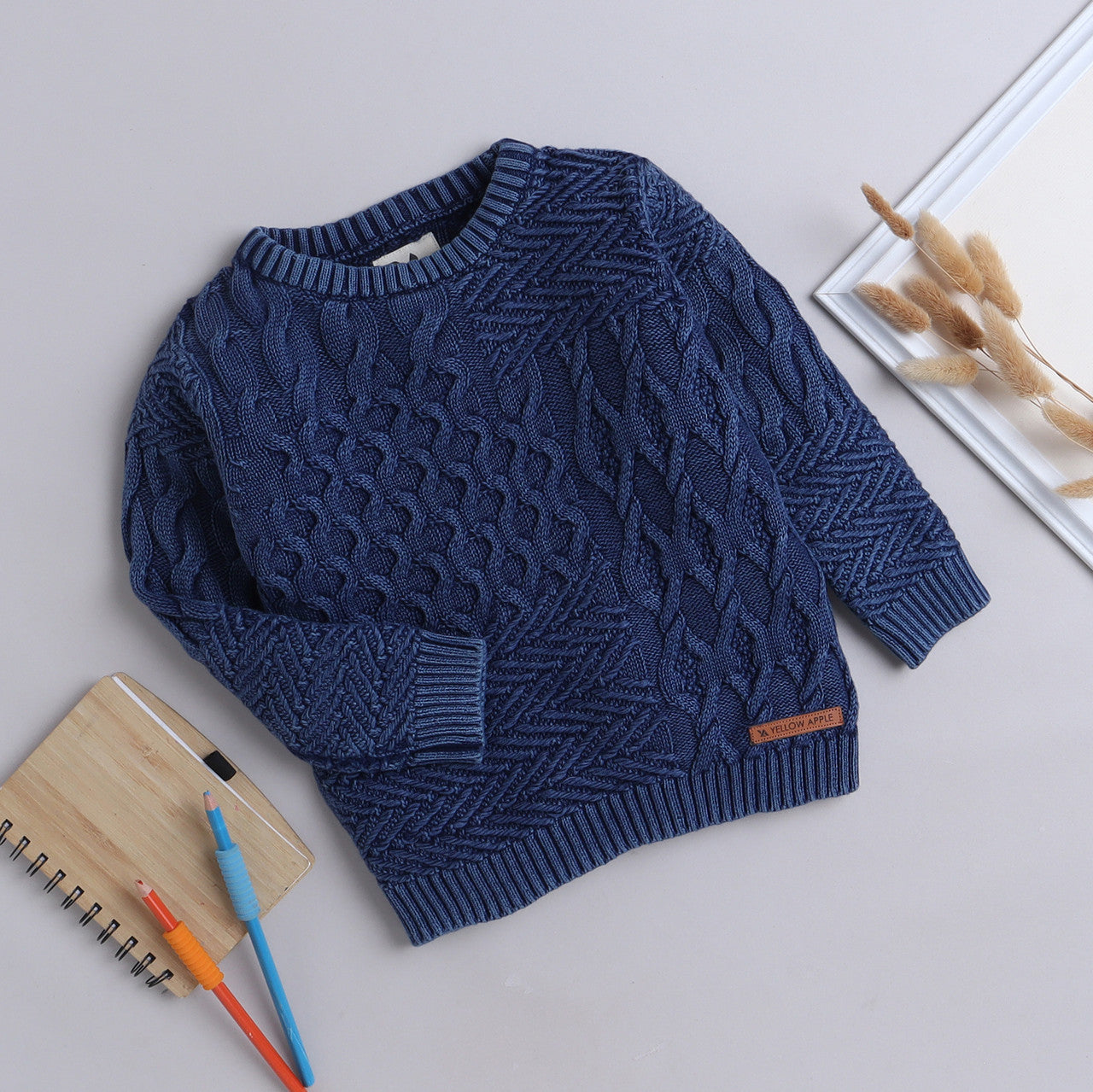 Yellow Apple- Trendy Cable Knit Sweater for Boys | Stylish Winter Pullover | Warm Textured Knitwear