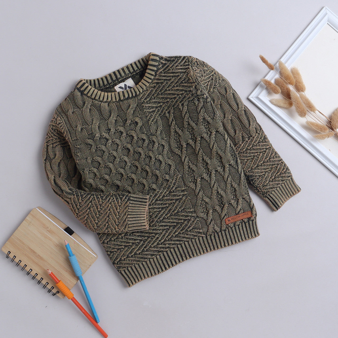 Yellow Apple- Trendy Cable Knit Sweater for Boys | Stylish Winter Pullover | Warm Textured Knitwear