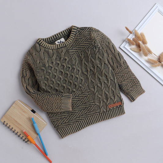 Yellow Apple- Trendy Cable Knit Sweater for Boys | Stylish Winter Pullover | Warm Textured Knitwear