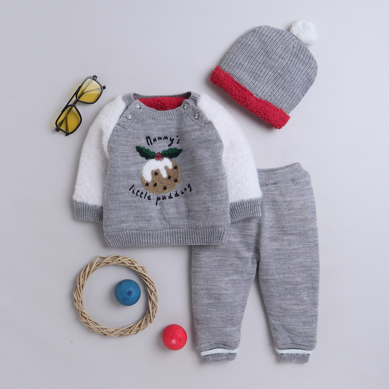 Yellow Apple- Adorable Knit Baby Set | 3-Piece Winter Outfit with Sweater, Pants & Hat