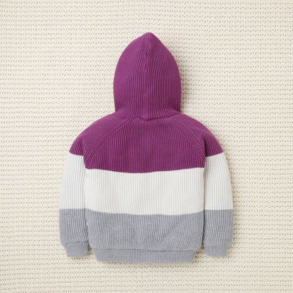 Yellow Apple-Cozy Kids’ Knitted Zip-Up Hoodie – Warm Winter Sweater for Girls