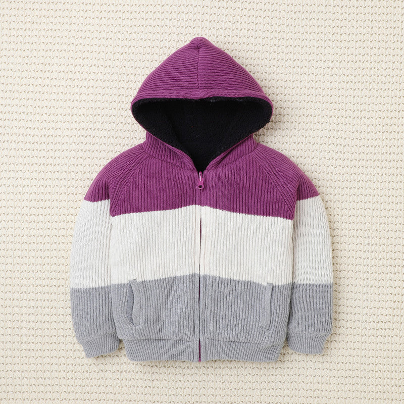 Yellow Apple-Cozy Kids’ Knitted Zip-Up Hoodie – Warm Winter Sweater for Girls