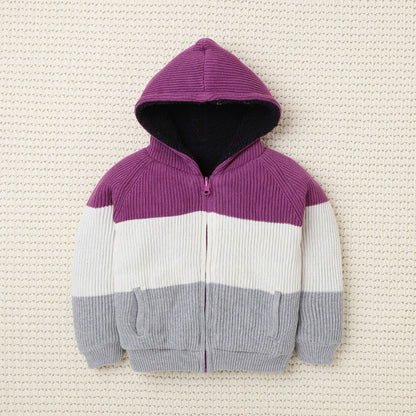 Yellow Apple-Cozy Kids’ Knitted Zip-Up Hoodie – Warm Winter Sweater for Girls