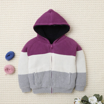 Yellow Apple-Cozy Kids’ Knitted Zip-Up Hoodie – Warm Winter Sweater for Girls