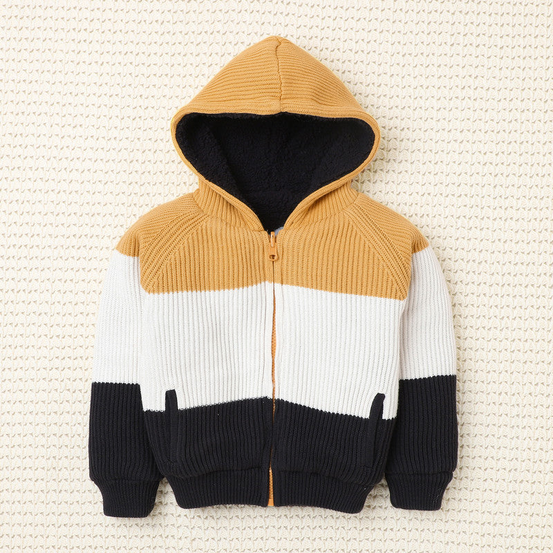 Yellow Apple-Cozy Kids’ Knitted Zip-Up Hoodie – Warm Winter Sweater for Girls