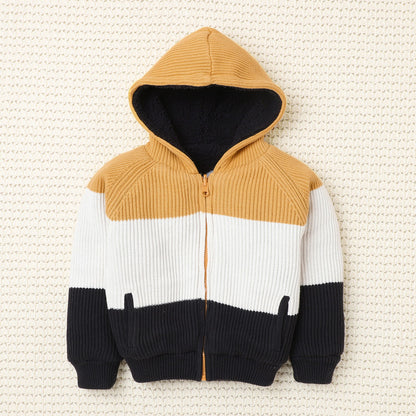 Yellow Apple-Cozy Kids’ Knitted Zip-Up Hoodie – Warm Winter Sweater for Girls