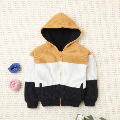 Yellow Apple-Cozy Kids’ Knitted Zip-Up Hoodie – Warm Winter Sweater for Girls