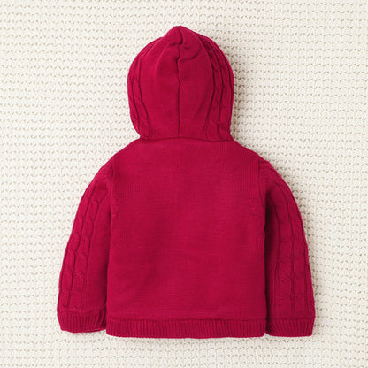 Yellow Apple- Girl Hooded Winter Sweater | Soft Knitted Cardigan with Warm Fleece Lining