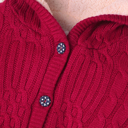 Yellow Apple- Girl Hooded Winter Sweater | Soft Knitted Cardigan with Warm Fleece Lining