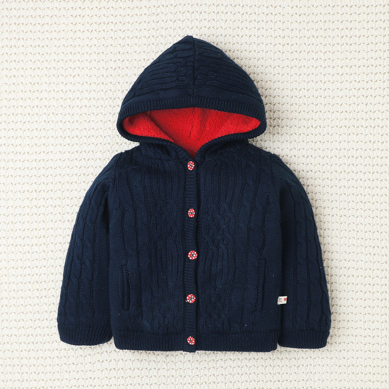 Girl Hooded Winter Sweater | Soft Knitted Cardigan with Warm Fleece Lining