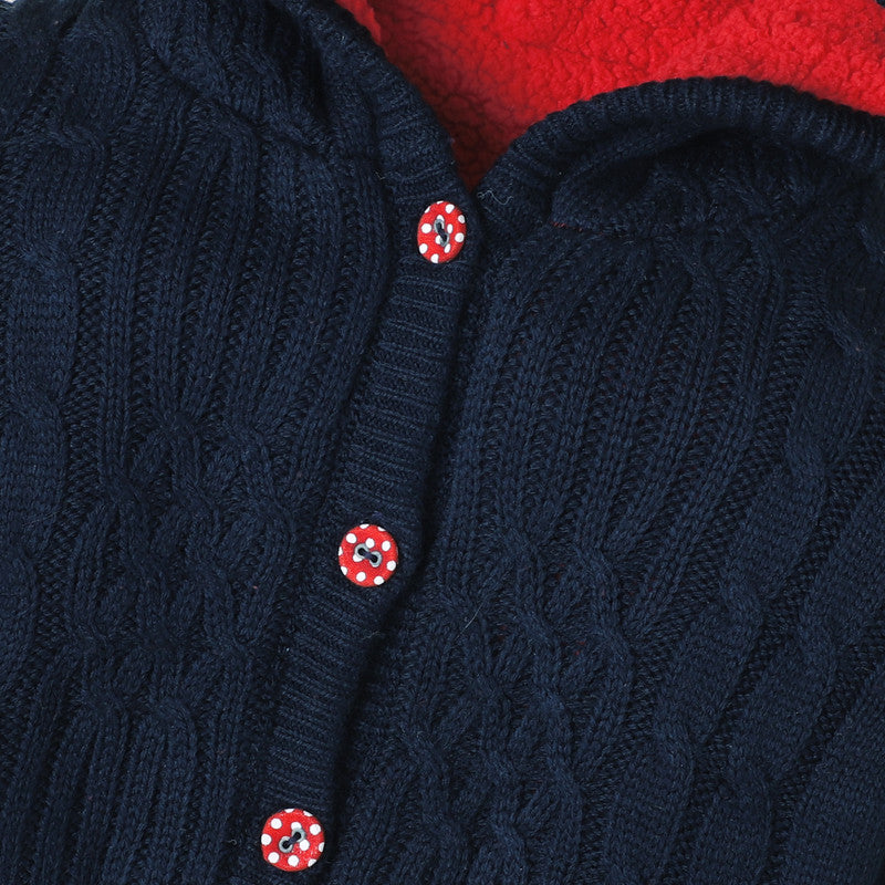 Yellow Apple- Girl Hooded Winter Sweater | Soft Knitted Cardigan with Warm Fleece Lining