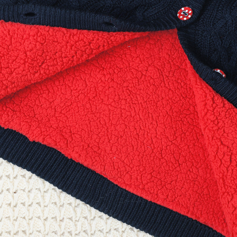 Yellow Apple- Girl Hooded Winter Sweater | Soft Knitted Cardigan with Warm Fleece Lining