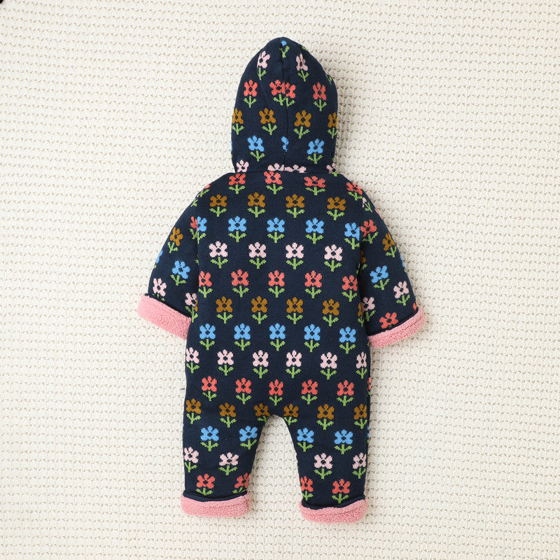 Baby Floral Hooded Fleece Romper | Soft Button-Up One-Piece for Infants & Toddlers