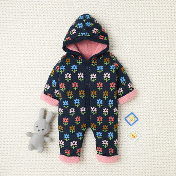 Baby Floral Hooded Fleece Romper | Soft Button-Up One-Piece for Infants & Toddlers