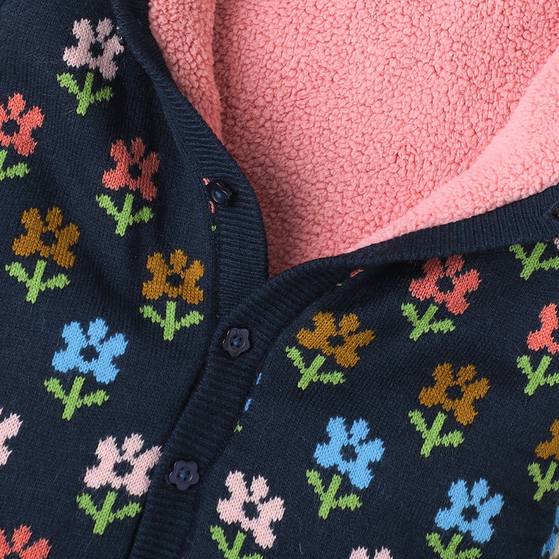 Baby Floral Hooded Fleece Romper | Soft Button-Up One-Piece for Infants & Toddlers