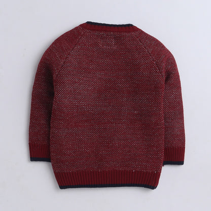 Yellow Apple-Stylish Kids' Knit Sweater with Chest Pocket and Wooden Buttons