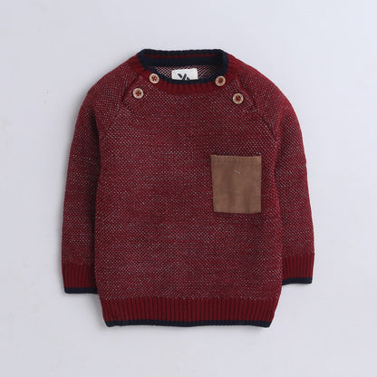Yellow Apple-Stylish Kids' Knit Sweater with Chest Pocket and Wooden Buttons