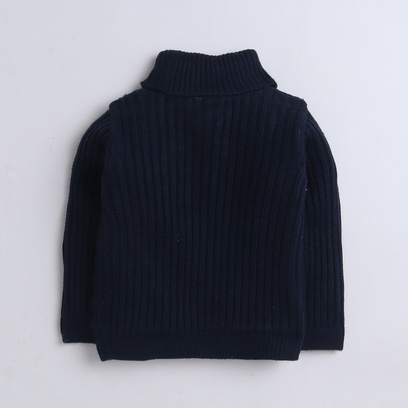 Kids Cable Knit High Neck Sweater | Full Sleeve Winter Pullover with Shoulder Button | Soft Warm Knitted Sweater