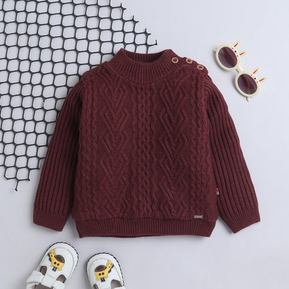 Yellow Apple- Girls Knitted Winter Sweater | Soft Cable-Knit Pullover with Shoulder Buttons