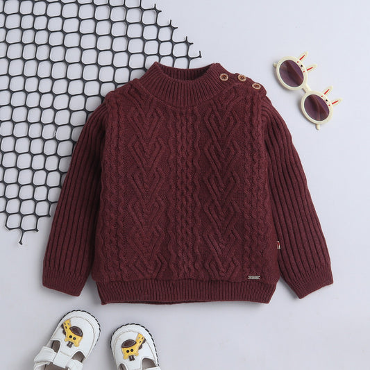 Yellow Apple- Girls Knitted Winter Sweater | Soft Cable-Knit Pullover with Shoulder Buttons