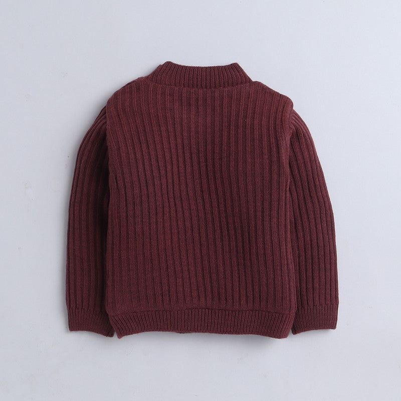 Kids Cable Knit High Neck Sweater | Full Sleeve Winter Pullover with Shoulder Button | Soft Warm Knitted Sweater