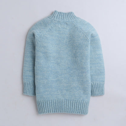 Yellow Apple Girls Self Design Round Neck Green Sweater