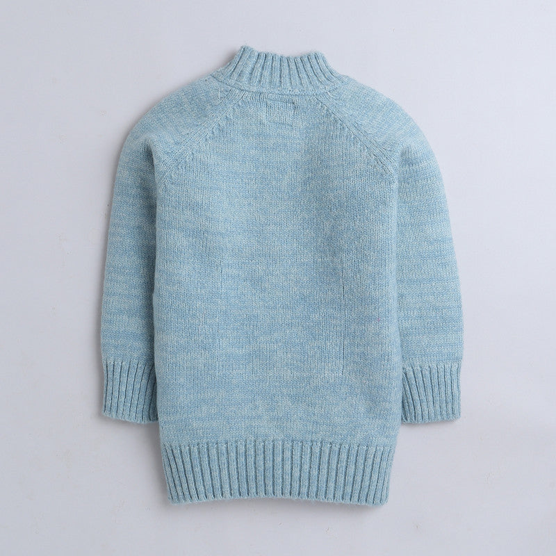 Girls Self Design Round Neck Green Sweater