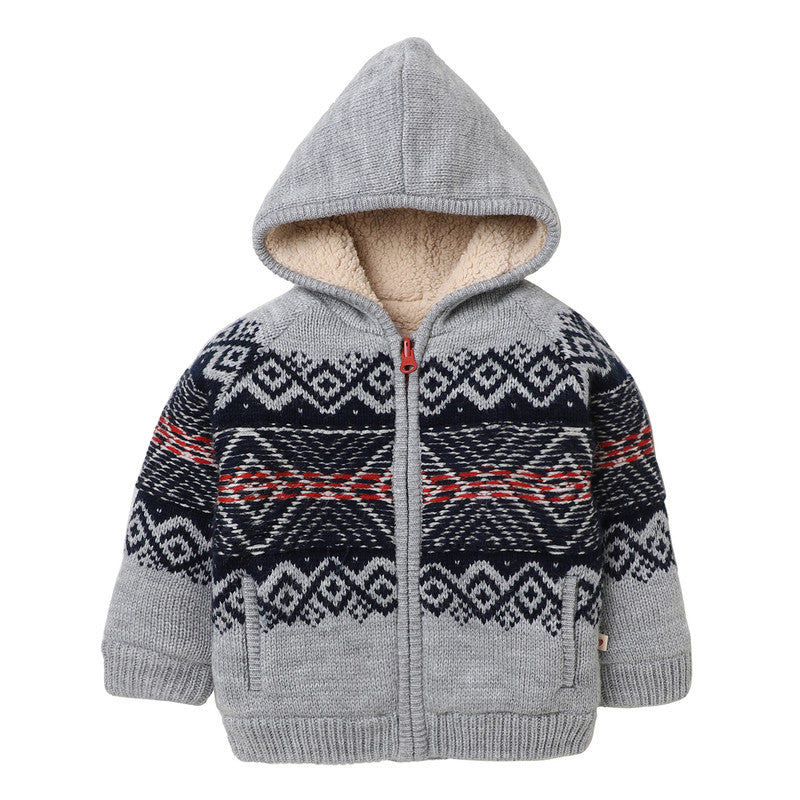 Boys Knitted Winter Hoodie Jacket with Pockets