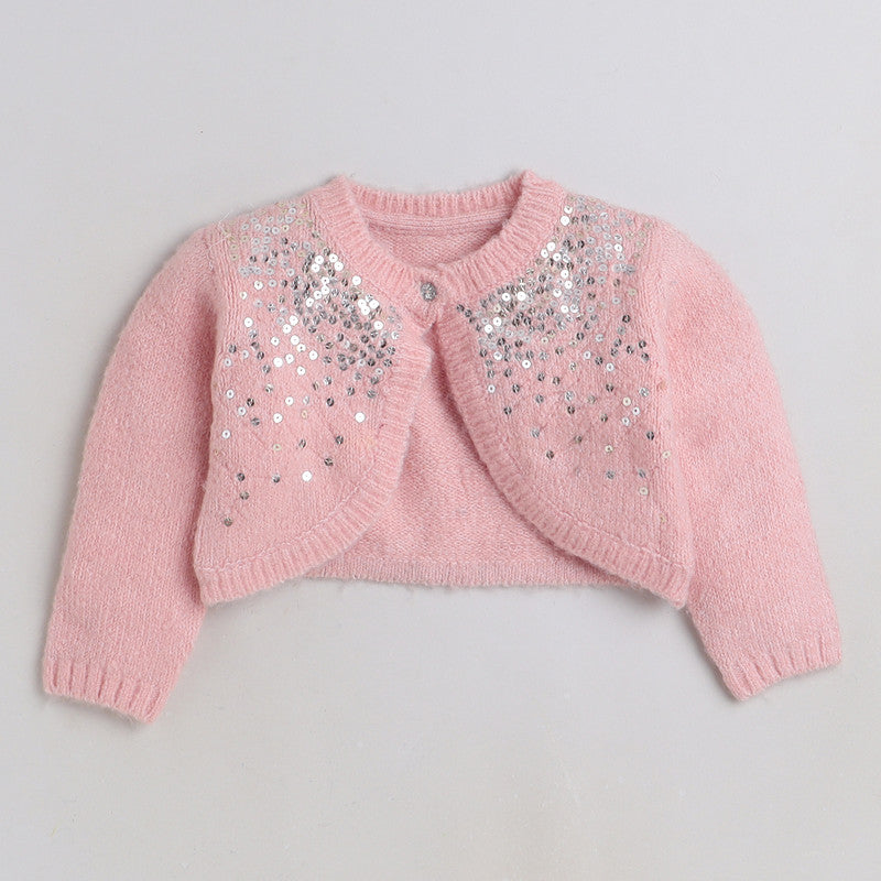 Girls Embellished Knit Poncho | Soft Warm Full Sleeve Winter Shrug with Sequin Detail | Cozy Kids Winter Layer