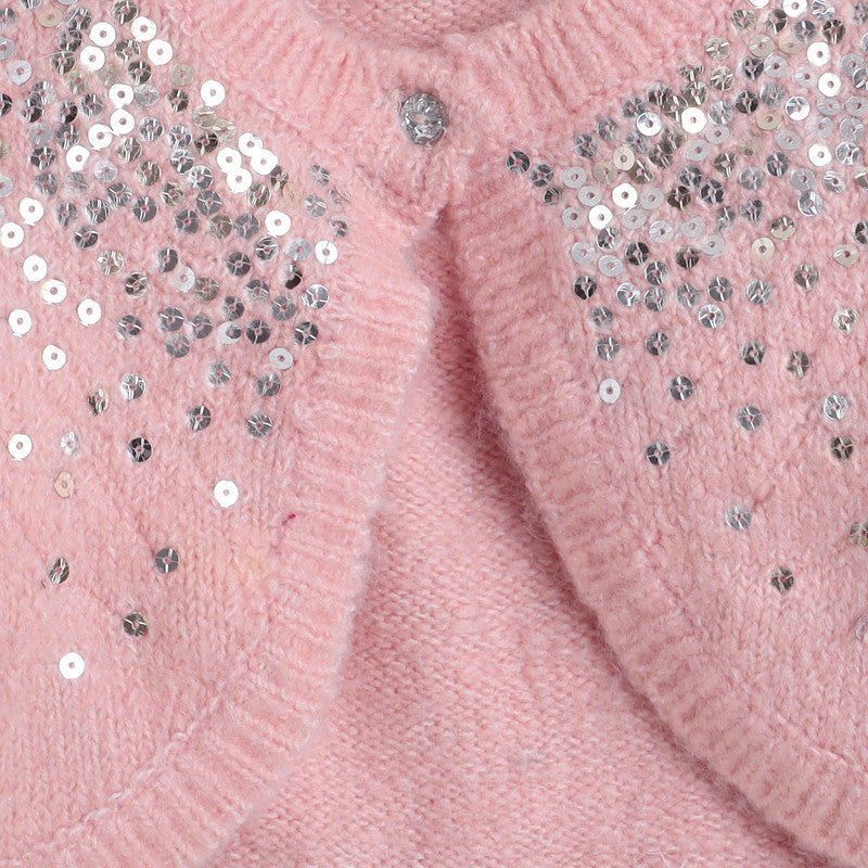 Girls Embellished Knit Poncho | Soft Warm Full Sleeve Winter Shrug with Sequin Detail | Cozy Kids Winter Layer