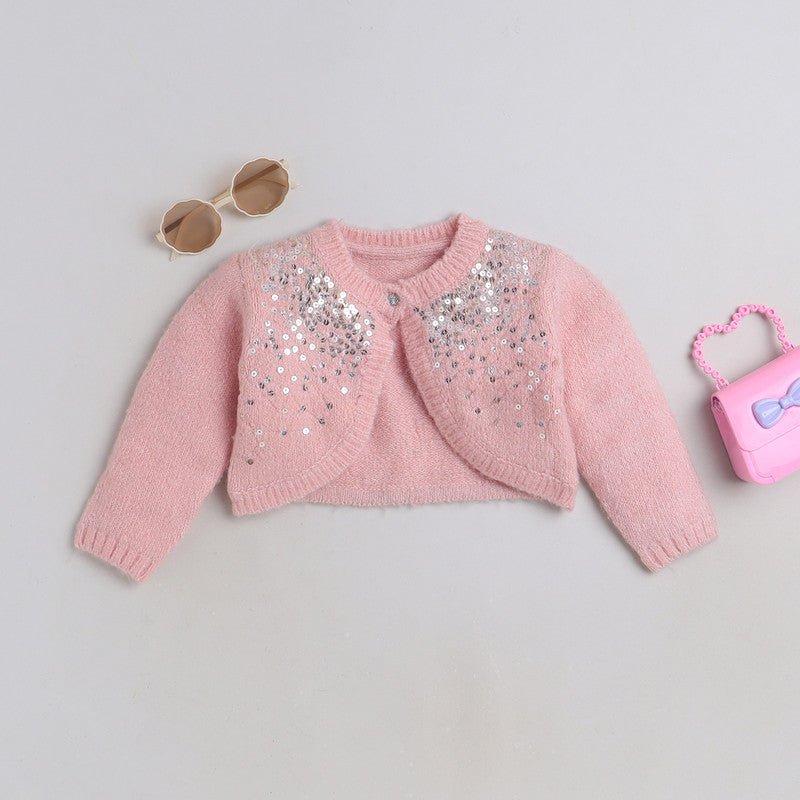 Girls Embellished Knit Poncho | Soft Warm Full Sleeve Winter Shrug with Sequin Detail | Cozy Kids Winter Layer