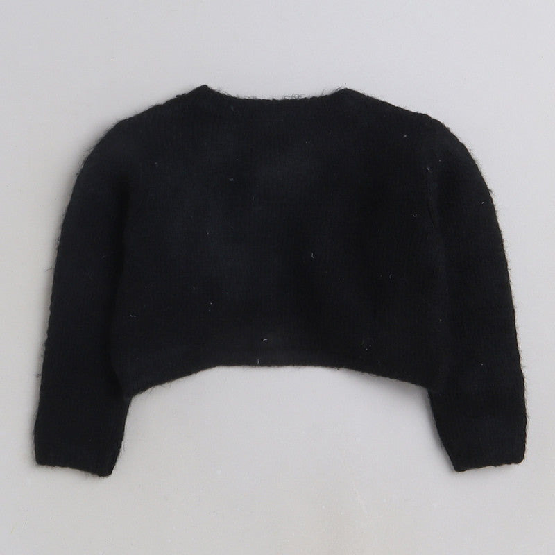 Girls Embellished Knit Poncho | Soft Warm Full Sleeve Winter Shrug with Sequin Detail | Cozy Kids Winter Layer