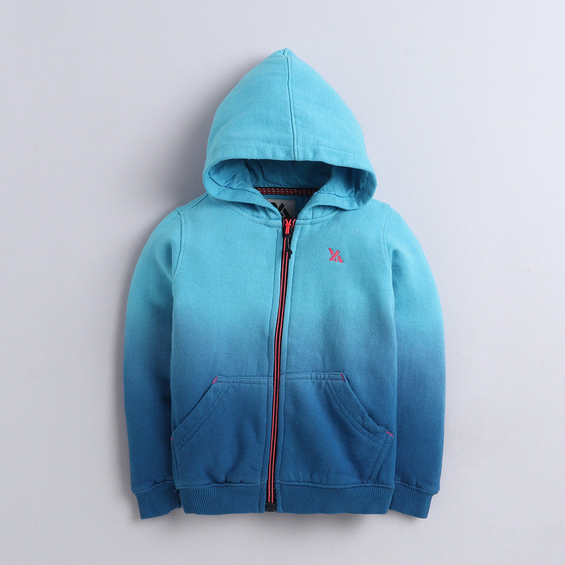 Kids Blue Ombre Hooded Sweatshirt | Premium Cotton Fleece Zip-Up Hoodie | Winter Jacket