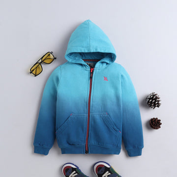 Kids Blue Ombre Hooded Sweatshirt | Premium Cotton Fleece Zip-Up Hoodie | Winter Jacket