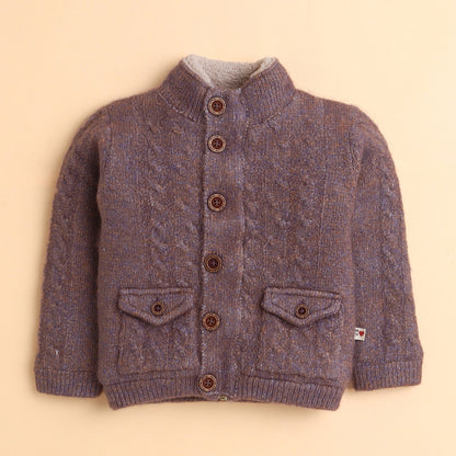 Yellow Apple Kids Woolen Button-Up High Neck Cardigan Sweater with Pockets – Full Sleeve Winter Wear