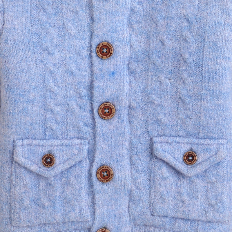 Kids Woolen Button-Up High Neck Cardigan Sweater with Pockets – Full Sleeve Winter Wear