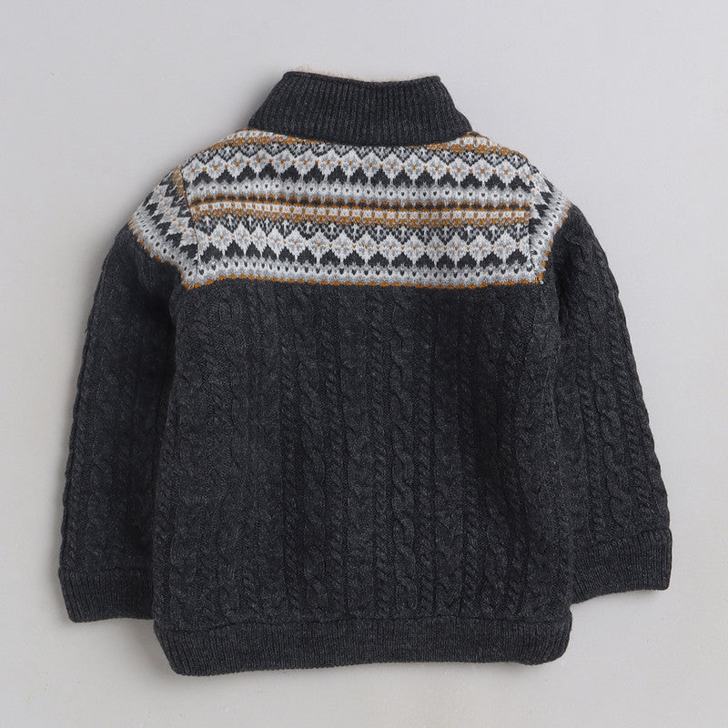 Boys Cable Knit Sweater | Soft Warm High Neck Quarter Zip Full Sleeve Winter Pullover | Cozy Kids Winter Knitwear