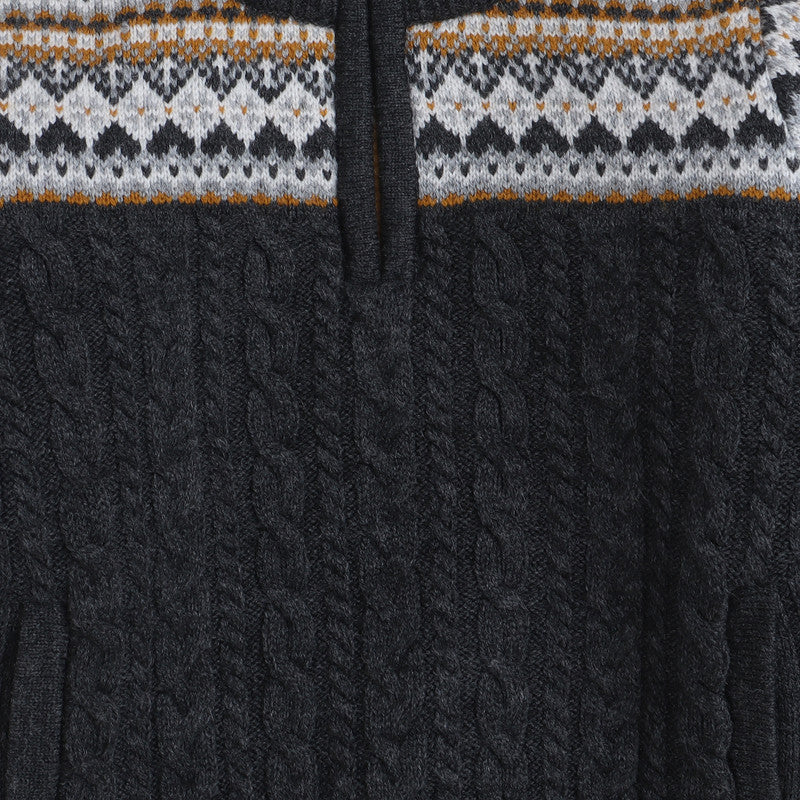 Boys Cable Knit Sweater | Soft Warm High Neck Quarter Zip Full Sleeve Winter Pullover | Cozy Kids Winter Knitwear