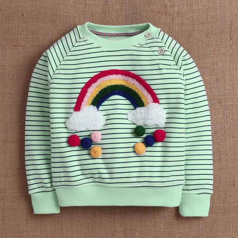 Adorable Kids Sweatshirt with Rainbow & Cloud Embroidery