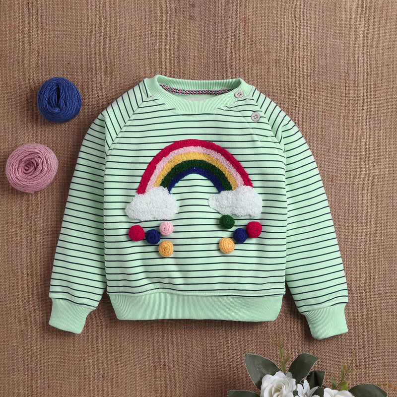Adorable Kids Sweatshirt with Rainbow & Cloud Embroidery