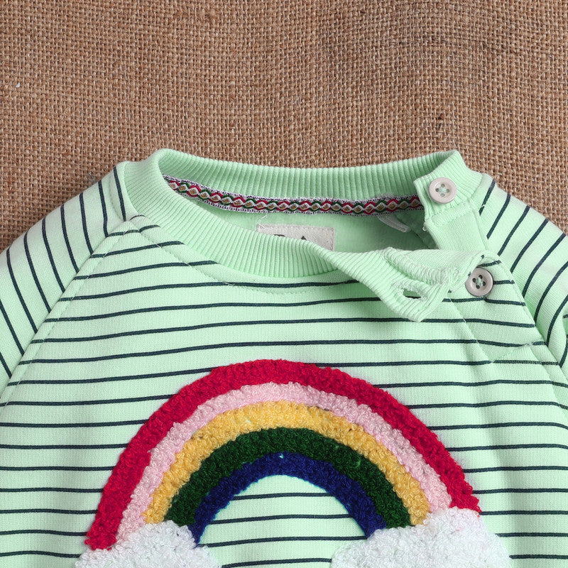 Adorable Kids Sweatshirt with Rainbow & Cloud Embroidery