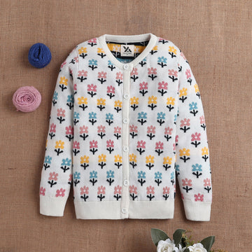 Cute Floral Knit Cardigan for Girls | Cozy Button-Down Sweater | Stylish Winter Outfit